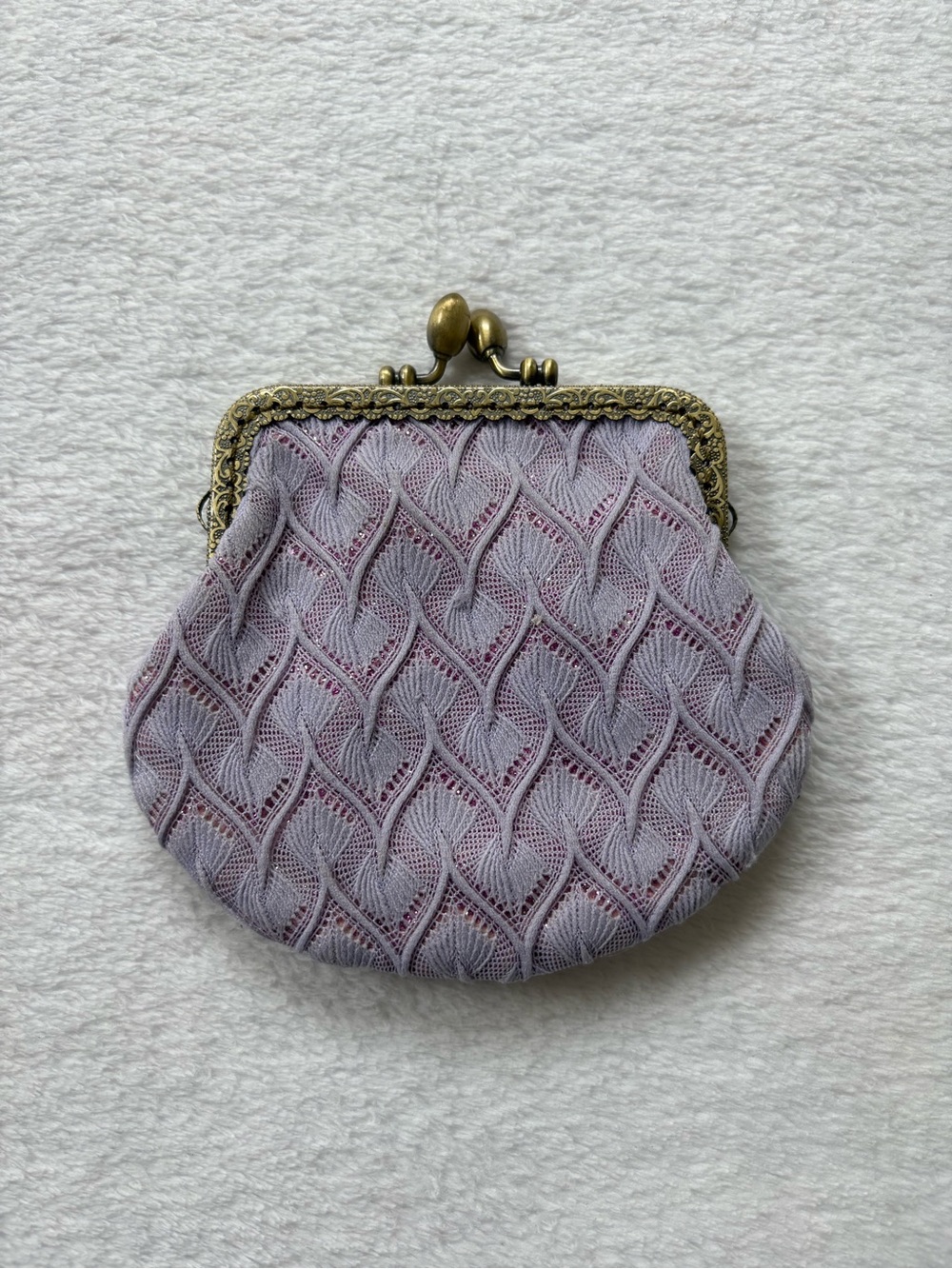 Elegant Lavender Knit Coin Purse with Antique Frame